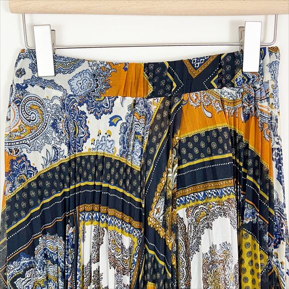 H&M Patchwork Print Pleated Maxi Skirt Size Small Blue, Orange, Yellow - Picture 4 of 9